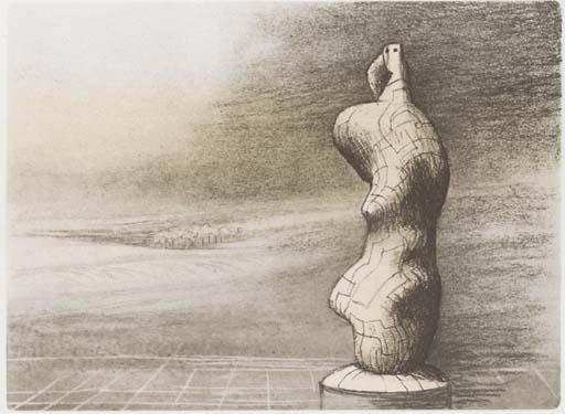 Wikioo.org – La Enciclopedia de las Bellas Artes - Pintura, Obras de arte de Henry Moore - de pie figura tormenta cielo