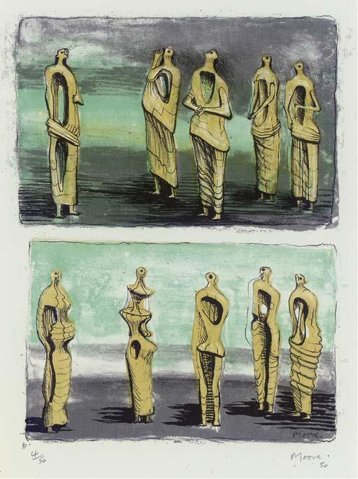 Wikioo.org - Bách khoa toàn thư về mỹ thuật - Vẽ tranh, Tác phẩm nghệ thuật Henry Moore - Standing Figures 2