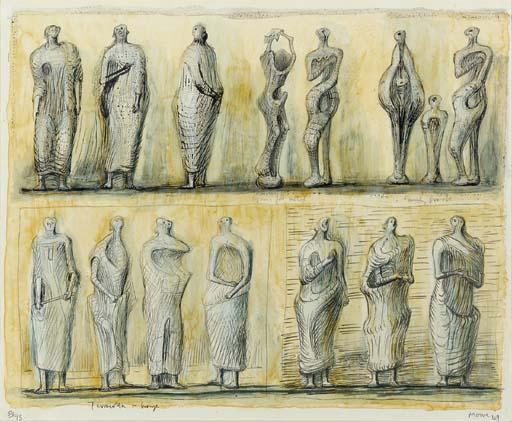 Wikioo.org - สารานุกรมวิจิตรศิลป์ - จิตรกรรม Henry Moore - Standing Figures 4