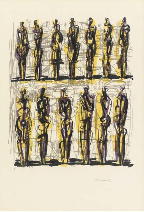 Wikioo.org - The Encyclopedia of Fine Arts - Painting, Artwork by Henry Moore - Thirteen Standing Figures