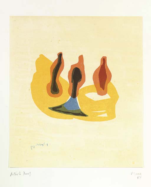 WikiOO.org - Encyclopedia of Fine Arts - Maalaus, taideteos Henry Moore - Three Forms in Orange and Yellow