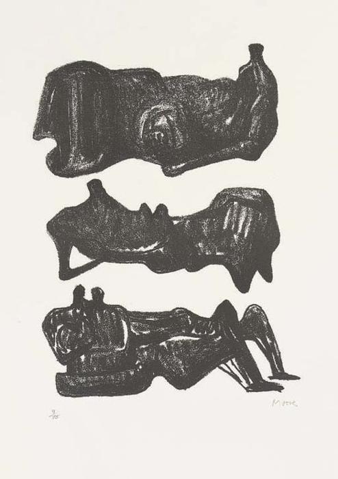 Wikoo.org - موسوعة الفنون الجميلة - اللوحة، العمل الفني Henry Moore - Three Reclining Figures 1