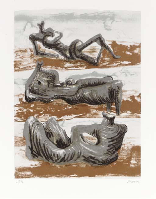 Wikioo.org – L'Encyclopédie des Beaux Arts - Peinture, Oeuvre de Henry Moore - trois inclinable chiffres 6