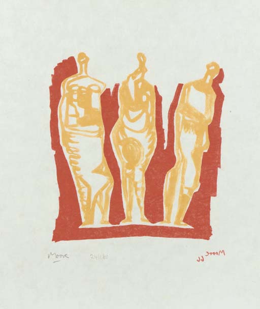 Wikoo.org - موسوعة الفنون الجميلة - اللوحة، العمل الفني Henry Moore - Three Standing figures 1