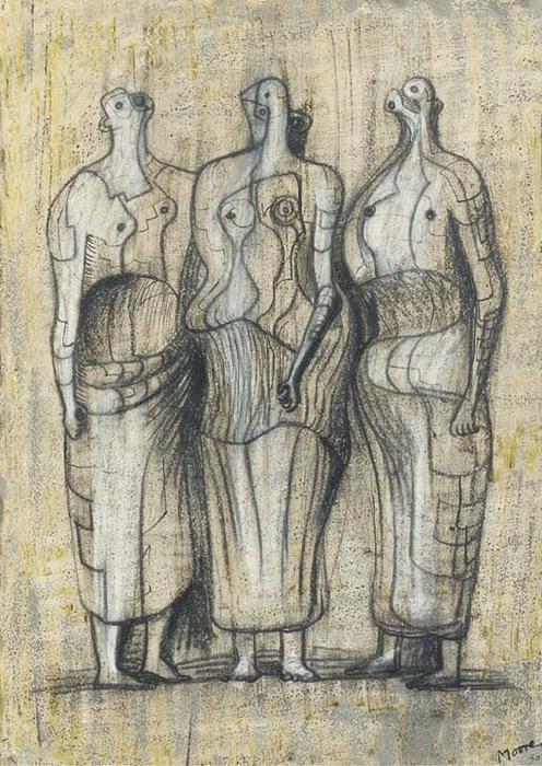 Wikoo.org - موسوعة الفنون الجميلة - اللوحة، العمل الفني Henry Moore - Three Standing Figures 1949