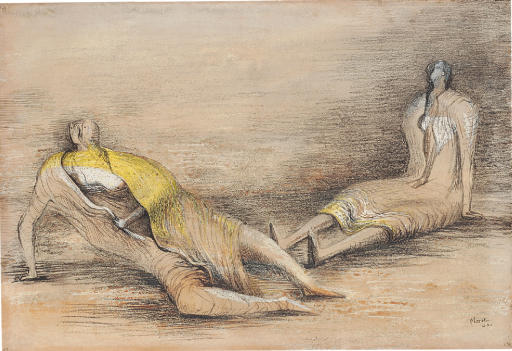 Wikioo.org – La Enciclopedia de las Bellas Artes - Pintura, Obras de arte de Henry Moore - Dos figuras vestidas