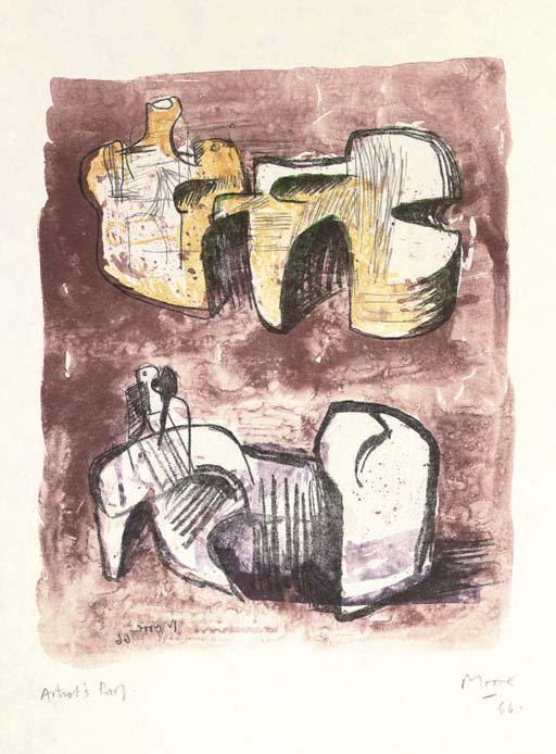 Wikioo.org - The Encyclopedia of Fine Arts - Painting, Artwork by Henry Moore - Two Monumental Reclining Figures
