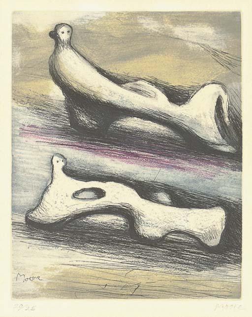 Wikioo.org - The Encyclopedia of Fine Arts - Painting, Artwork by Henry Moore - Two Reclining Figures