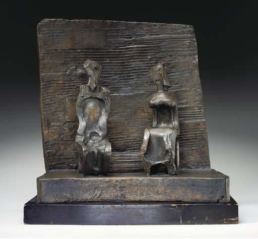 Wikioo.org - The Encyclopedia of Fine Arts - Painting, Artwork by Henry Moore - Two Seated Figures against Wall