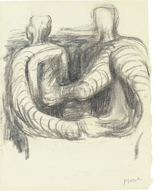 Wikioo.org - Die Enzyklopädie bildender Kunst - Malerei, Kunstwerk von Henry Moore - Zwei sitzende Figuren
