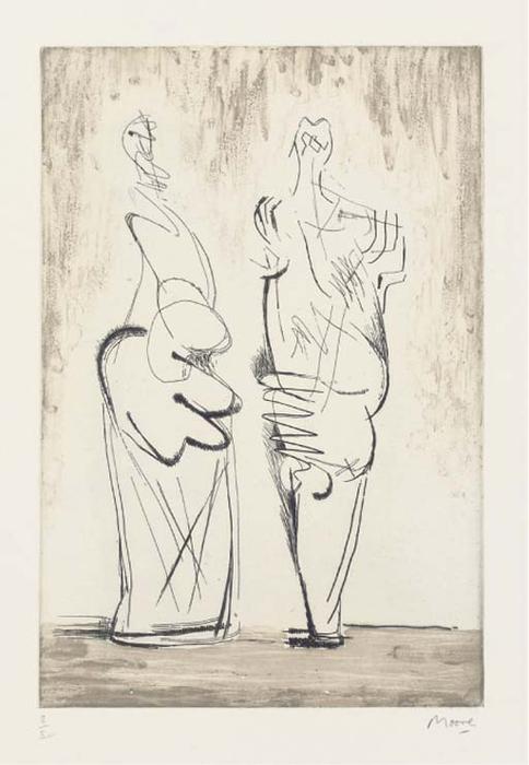 WikiOO.org - Enciclopédia das Belas Artes - Pintura, Arte por Henry Moore - Two standing Figures No. XII