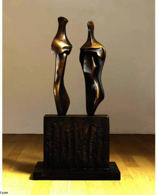 Wikioo.org - สารานุกรมวิจิตรศิลป์ - จิตรกรรม Henry Moore - Two Three-Quarter Figures On Base