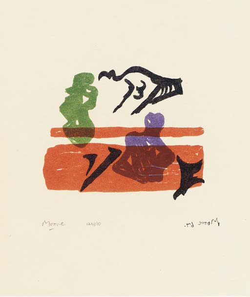 WikiOO.org - Енциклопедия за изящни изкуства - Живопис, Произведения на изкуството Henry Moore - Violet Torso on Orange Stripes