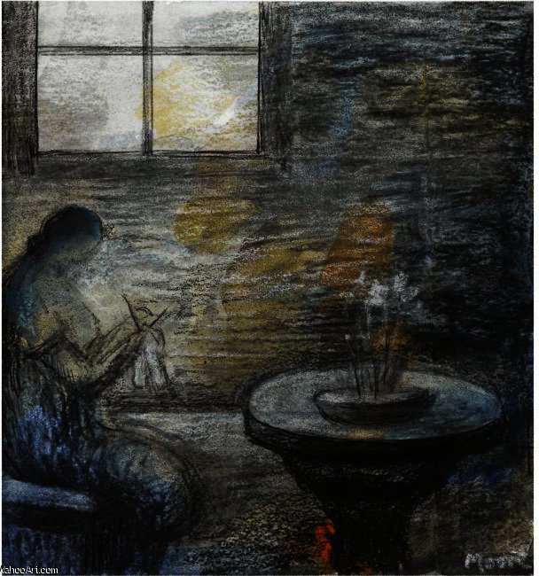 Wikioo.org - สารานุกรมวิจิตรศิลป์ - จิตรกรรม Henry Moore - Woman Knitting