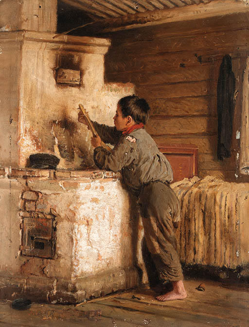 WikiOO.org – 美術百科全書 - 繪畫，作品 Ilya Yefimovich Repin - 一个 男孩 播放 巴拉莱卡