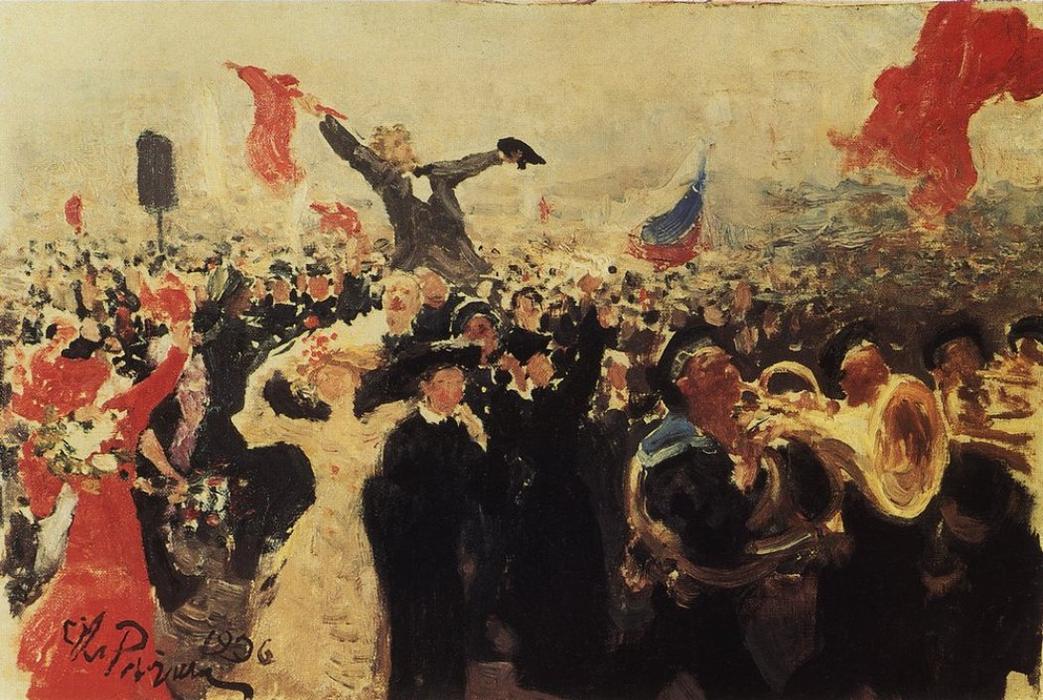 WikiOO.org - Енциклопедия за изящни изкуства - Живопис, Произведения на изкуството Ilya Yefimovich Repin - Demonstration on October 17, 1905 (Sketch)