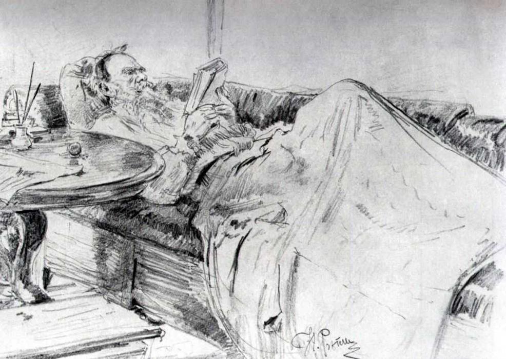 WikiOO.org - Encyclopedia of Fine Arts - Maleri, Artwork Ilya Yefimovich Repin - Leo Tolstoy reading