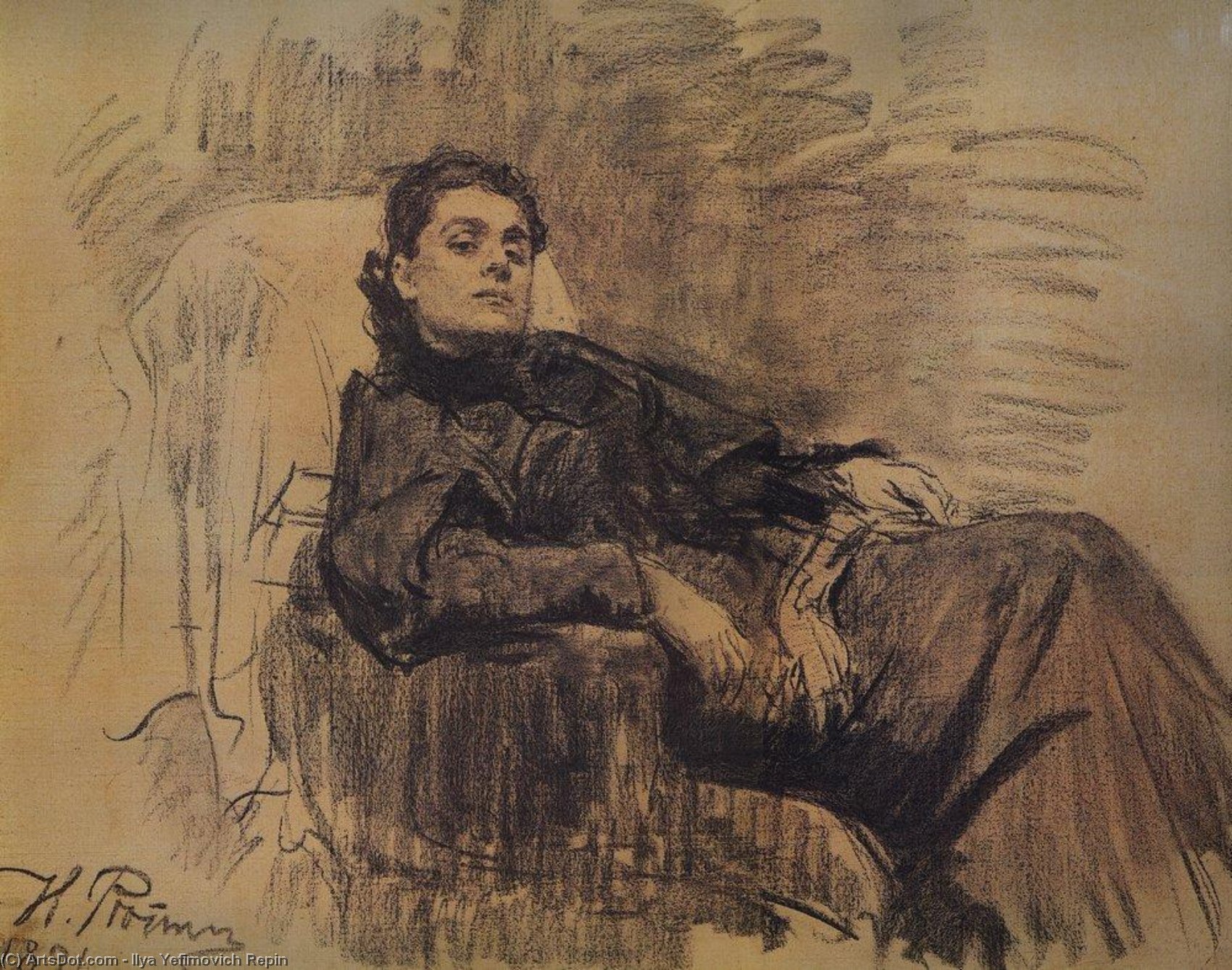 WikiOO.org - 백과 사전 - 회화, 삽화 Ilya Yefimovich Repin - Portrait of actress Eleonora Duse