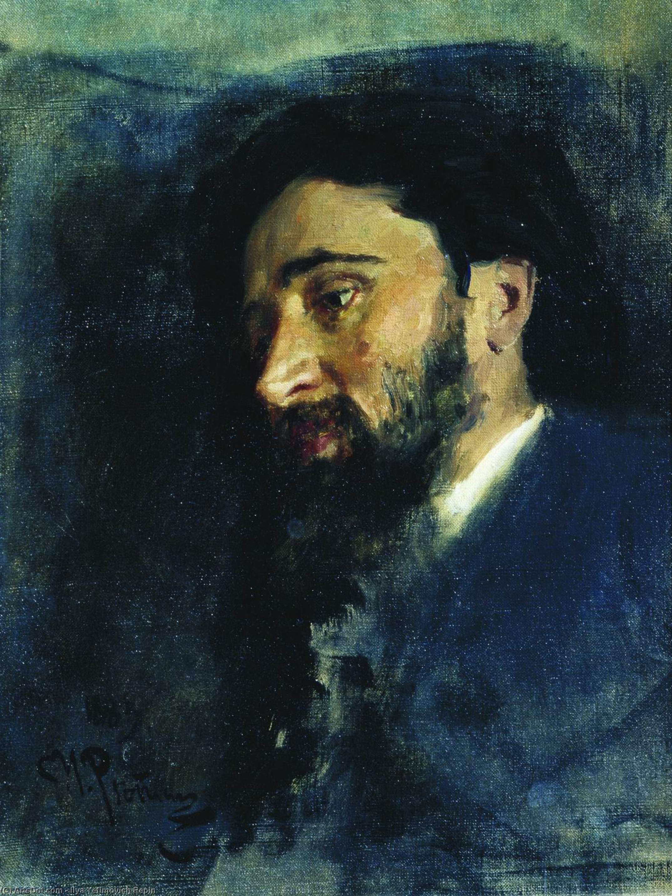 Wikioo.org - The Encyclopedia of Fine Arts - Painting, Artwork by Ilya Yefimovich Repin - Portrait of writer Vsevolod Mikhailovich Garshin. Study.