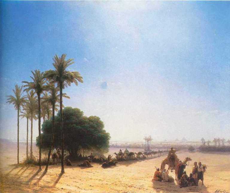 WikiOO.org - Encyclopedia of Fine Arts - Lukisan, Artwork Ivan Aivazovsky - Caravan in oasis, Egypt