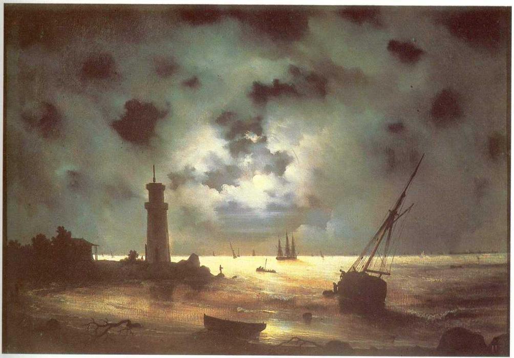 Wikioo.org - The Encyclopedia of Fine Arts - Painting, Artwork by Ivan Aivazovsky - Coast of sea at night