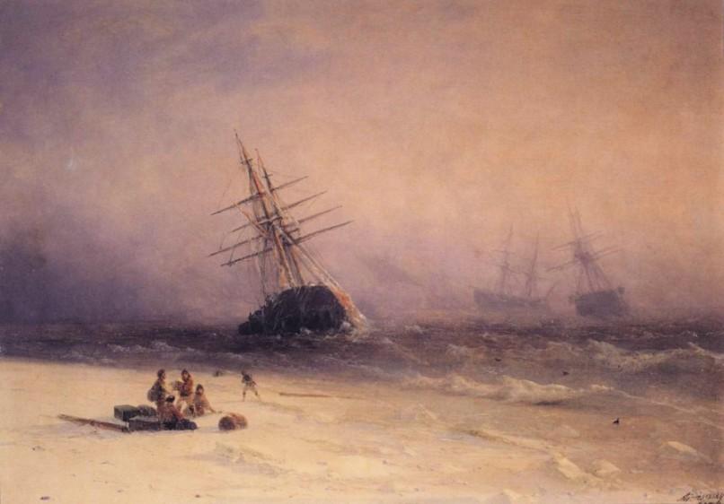 WikiOO.org – 美術百科全書 - 繪畫，作品 Ivan Aivazovsky - 沉船 对  的  黑色  大海