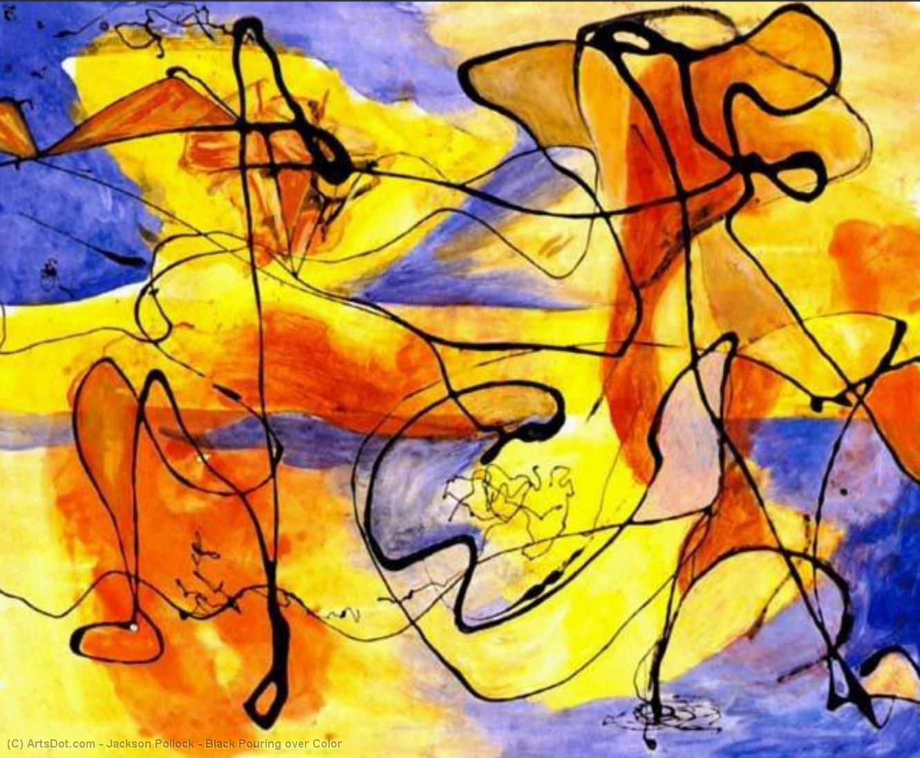 WikiOO.org - Enciclopédia das Belas Artes - Pintura, Arte por Jackson Pollock - Black Pouring over Color