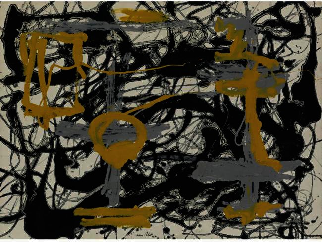 Wikioo.org - The Encyclopedia of Fine Arts - Painting, Artwork by Jackson Pollock - Number 12a, 1948. Yellow, Gray, Black
