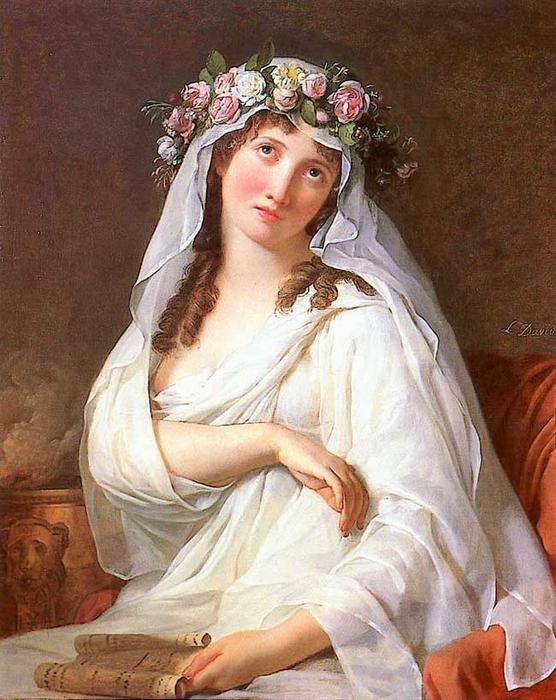 Wikioo.org - The Encyclopedia of Fine Arts - Painting, Artwork by Jacques Louis David - A Vestal Virgin Crowned With Flowers