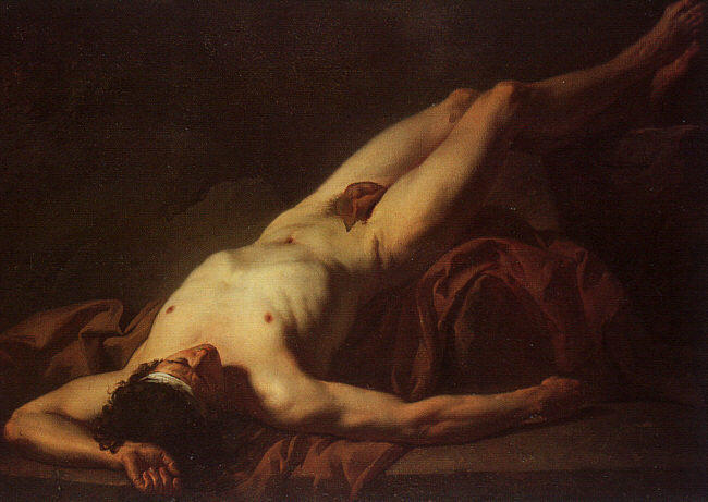Wikioo.org - สารานุกรมวิจิตรศิลป์ - จิตรกรรม Jacques Louis David - Nude Study of Hector