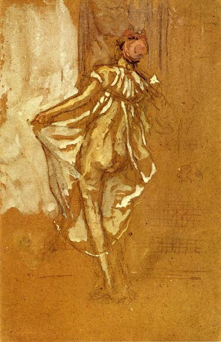 WikiOO.org - Encyclopedia of Fine Arts - Maalaus, taideteos James Abbott Mcneill Whistler - A Dancing Woman in a Pink Robe, Seen from the Back