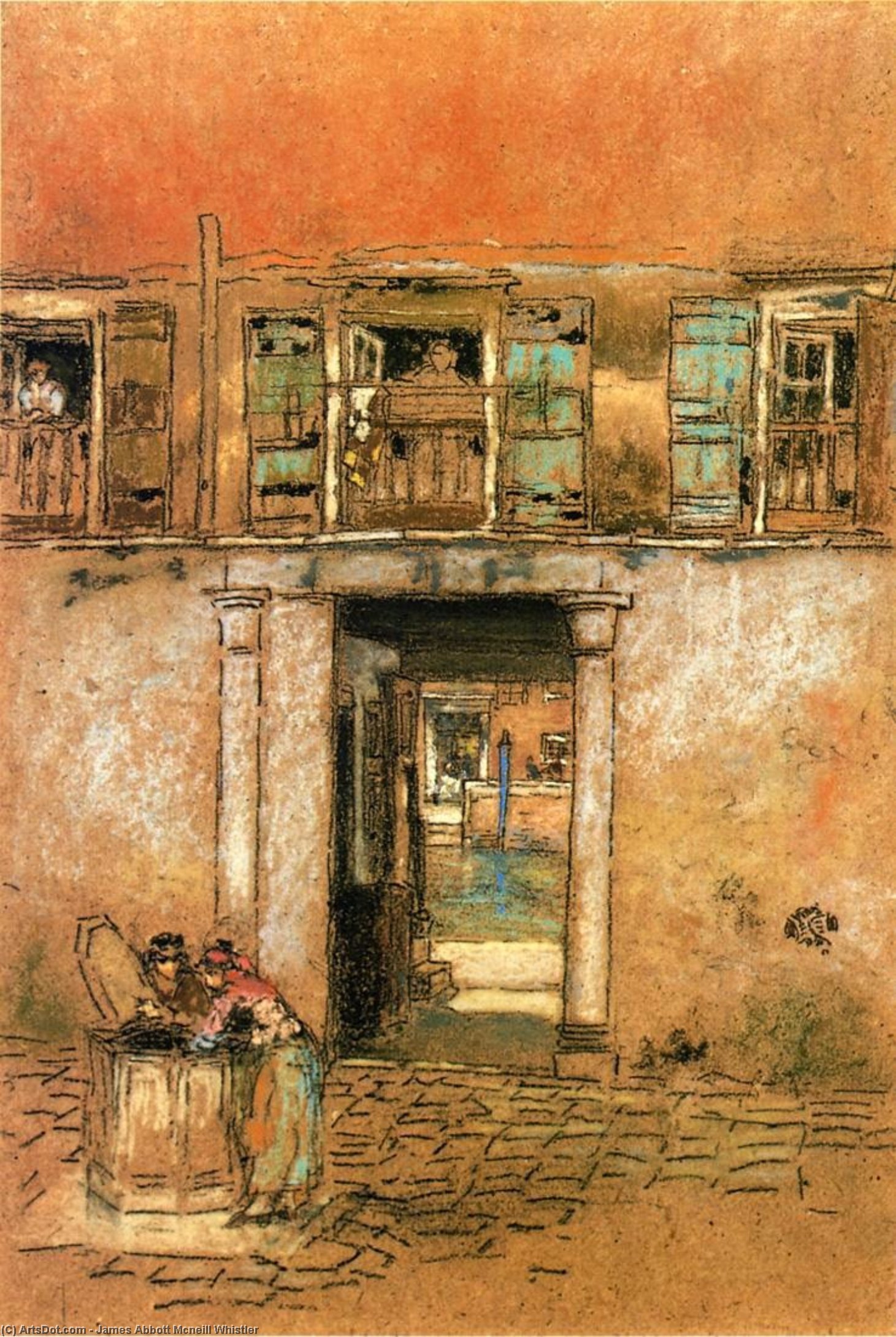 Wikioo.org - The Encyclopedia of Fine Arts - Painting, Artwork by James Abbott Mcneill Whistler - Courtyard and Canal