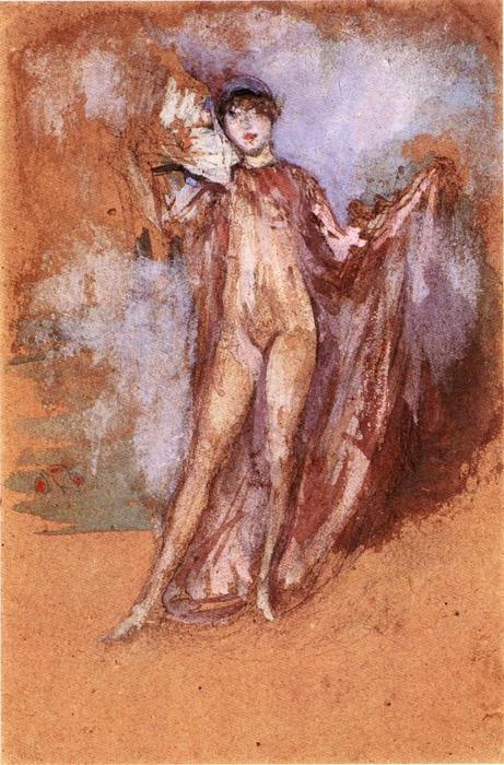Wikioo.org - The Encyclopedia of Fine Arts - Painting, Artwork by James Abbott Mcneill Whistler - Grey and Pink, a Draped Model with Fan