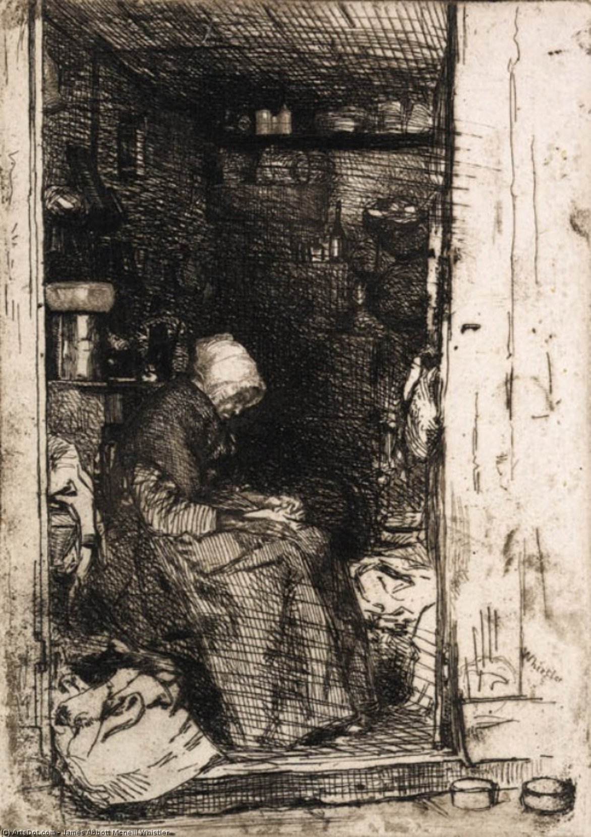 WikiOO.org – 美術百科全書 - 繪畫，作品 James Abbott Mcneill Whistler - 啦 六弦琴 avec loques