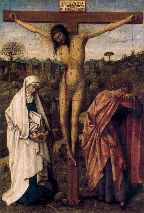 Wikoo.org - موسوعة الفنون الجميلة - اللوحة، العمل الفني Jan Van Eyck - Crucifixió amb la Mare de Dú i Sant Joan