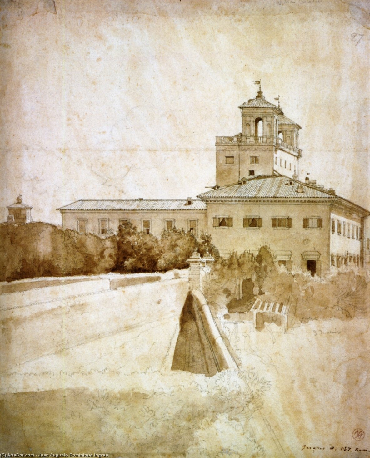 WikiOO.org - Encyclopedia of Fine Arts - Lukisan, Artwork Jean Auguste Dominique Ingres - View of the Villa Medici