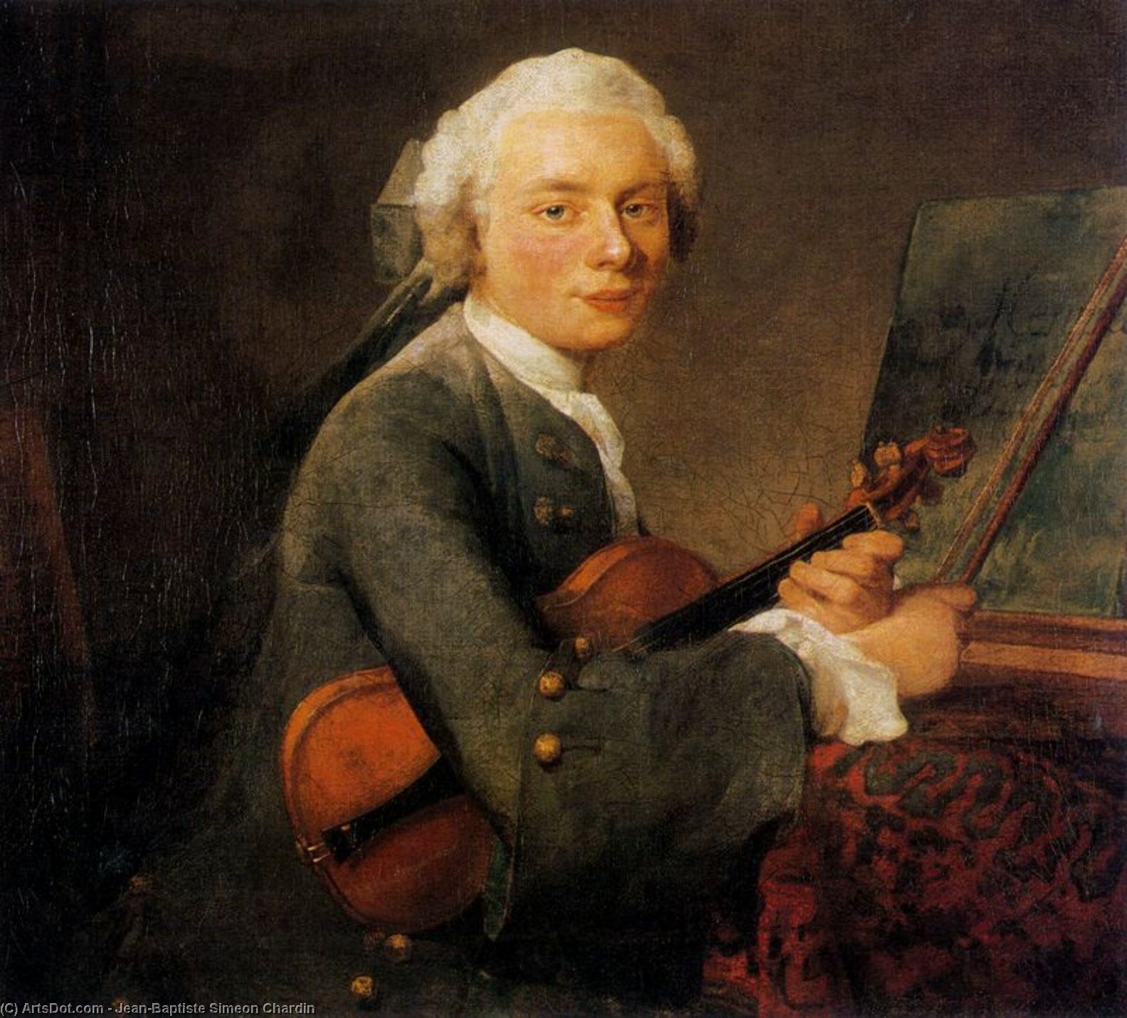 Wikioo.org - The Encyclopedia of Fine Arts - Painting, Artwork by Jean-Baptiste Simeon Chardin - Portrait de Charles Godefroy, dit Le Jeune Homme au violon