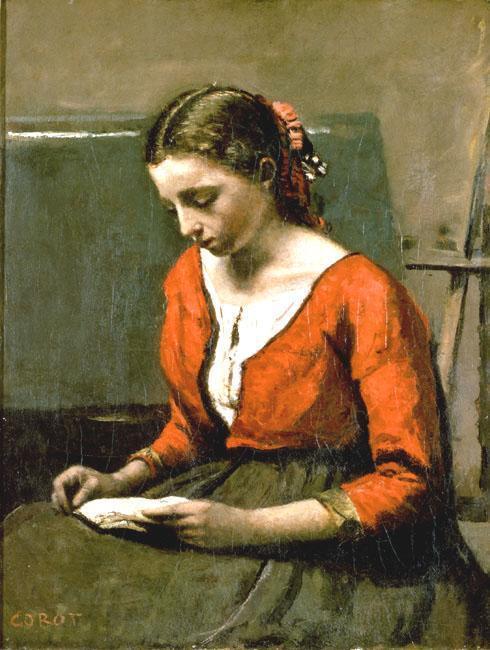 Wikioo.org - The Encyclopedia of Fine Arts - Painting, Artwork by Jean Baptiste Camille Corot - A Girl Reading