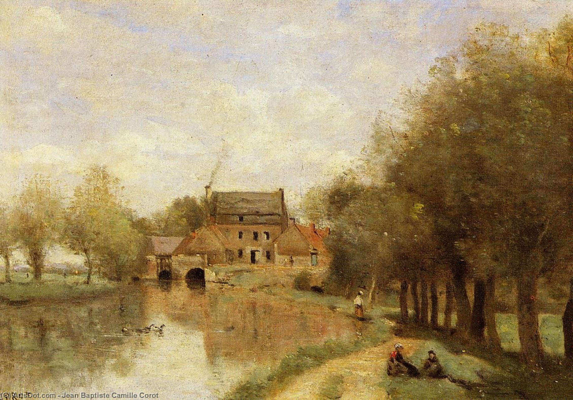 Wikioo.org - The Encyclopedia of Fine Arts - Painting, Artwork by Jean Baptiste Camille Corot - Arleux-du-Nord, the Drocourt Mill, on the Sensee