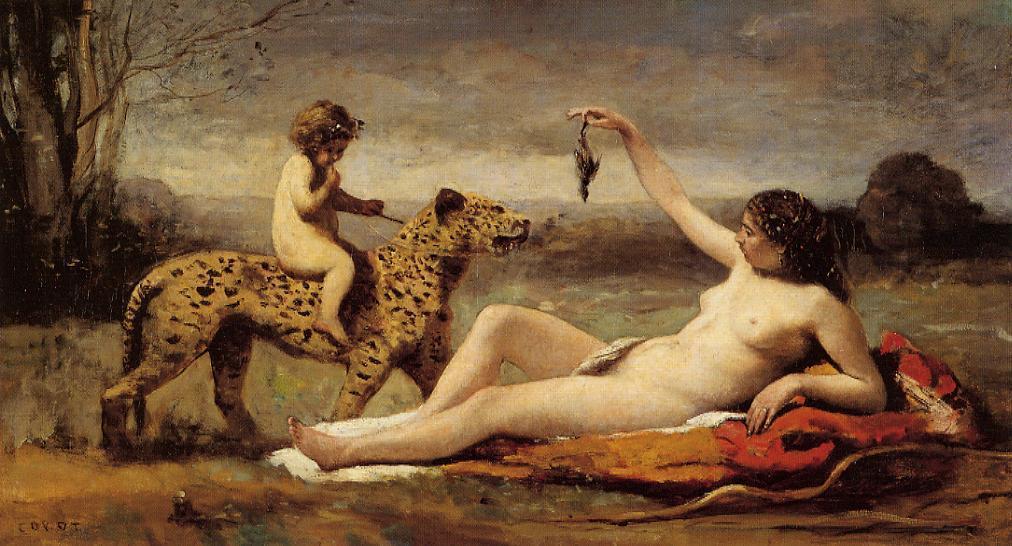 Wikioo.org - สารานุกรมวิจิตรศิลป์ - จิตรกรรม Jean Baptiste Camille Corot - Bacchante with a Panther