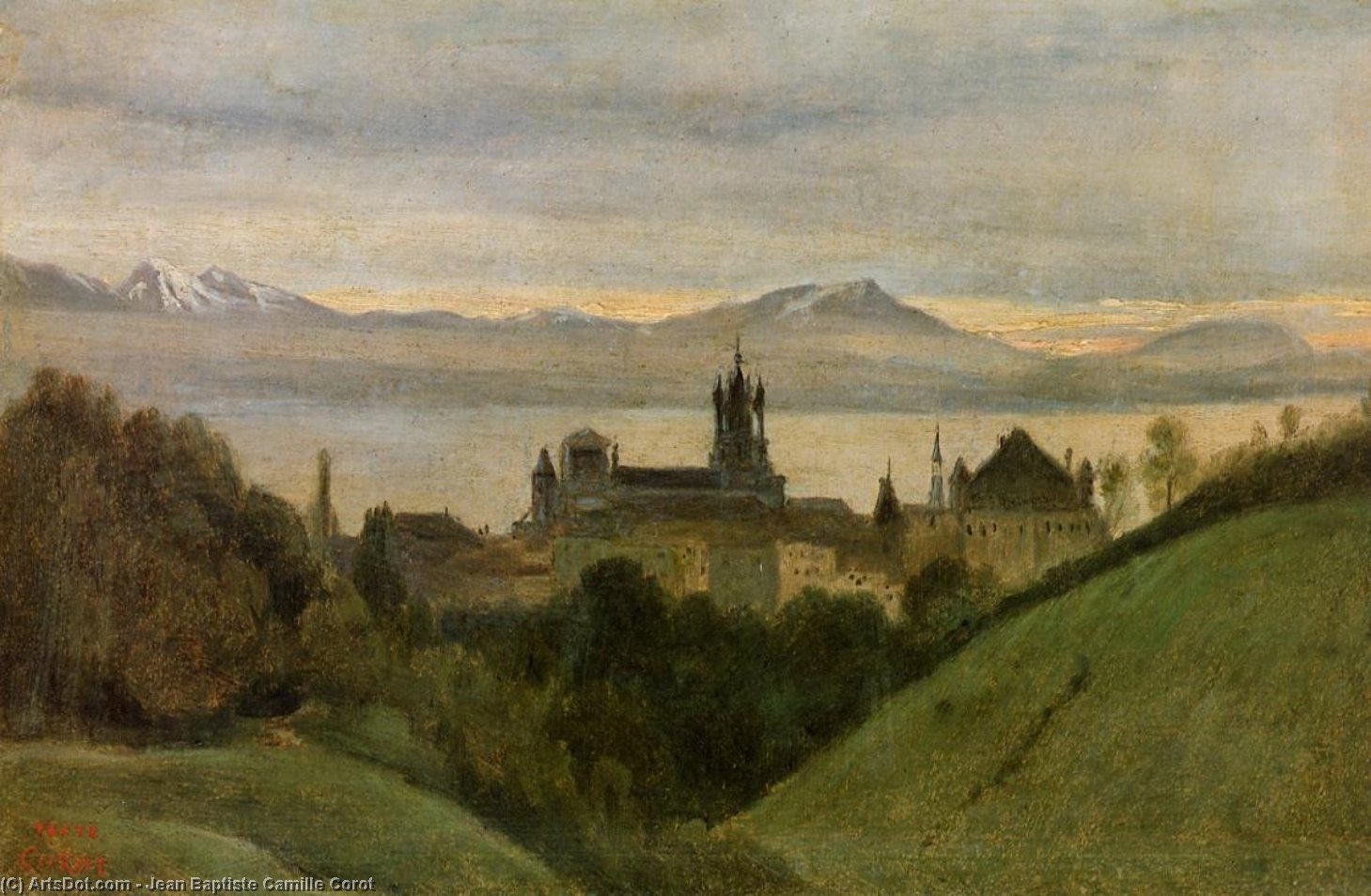 Wikioo.org – L'Encyclopédie des Beaux Arts - Peinture, Oeuvre de Jean Baptiste Camille Corot - Entre le lac Léman et les Alpes