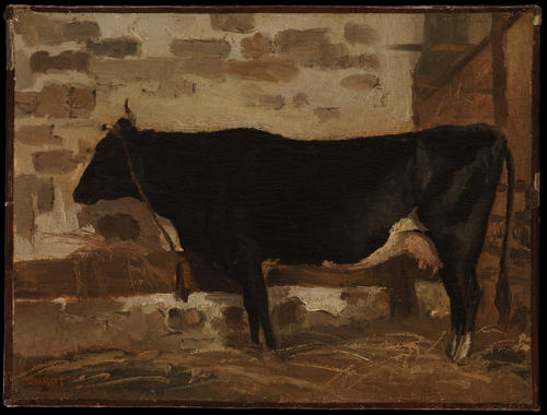 Wikoo.org - موسوعة الفنون الجميلة - اللوحة، العمل الفني Jean Baptiste Camille Corot - Cow in a Stable