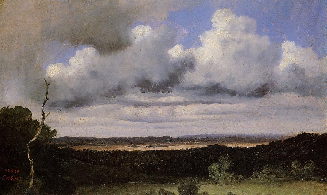 WikiOO.org - 백과 사전 - 회화, 삽화 Jean Baptiste Camille Corot - Fontainebleau, Storm over the Plains