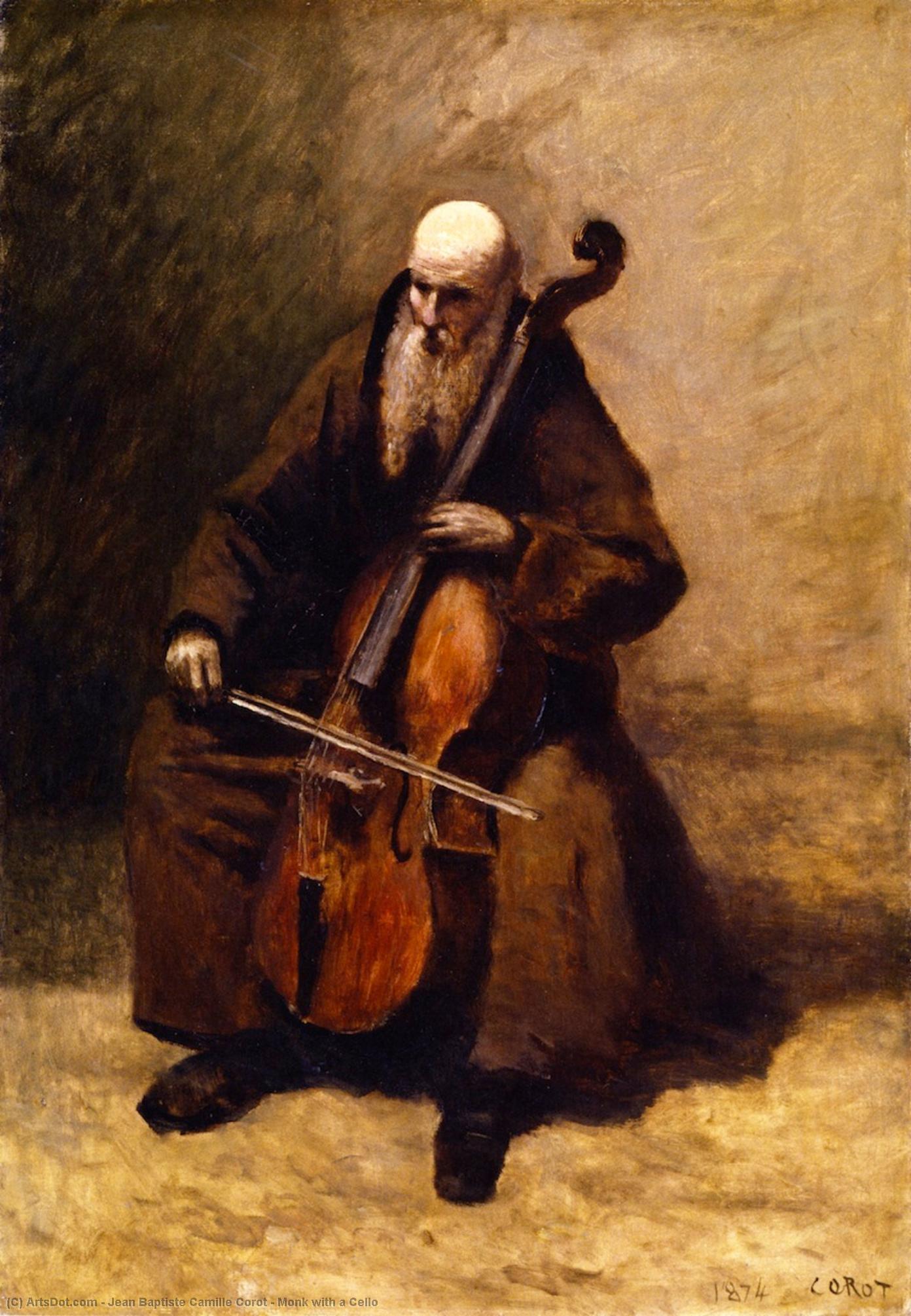 WikiOO.org - Encyclopedia of Fine Arts - Festés, Grafika Jean Baptiste Camille Corot - Monk with a Cello