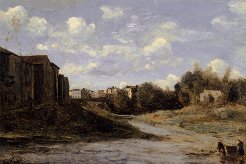 Wikioo.org - The Encyclopedia of Fine Arts - Painting, Artwork by Jean Baptiste Camille Corot - The Banks of the Midouze, Mont-de-Marsan, as Seen from the Pont du Commerce