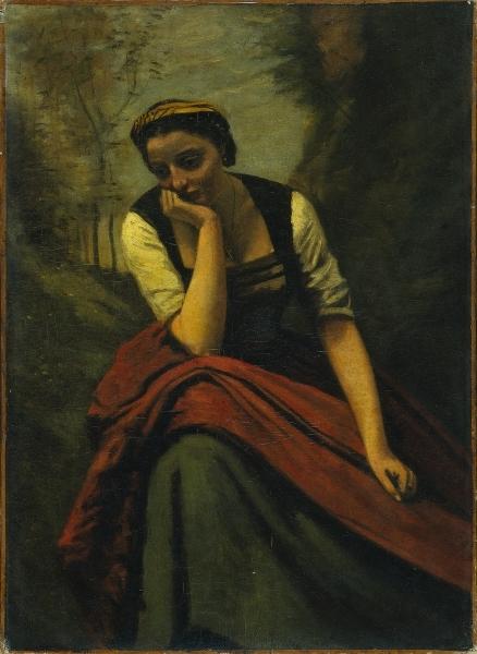 WikiOO.org - Encyclopedia of Fine Arts - Maalaus, taideteos Jean Baptiste Camille Corot - Woman Meditating