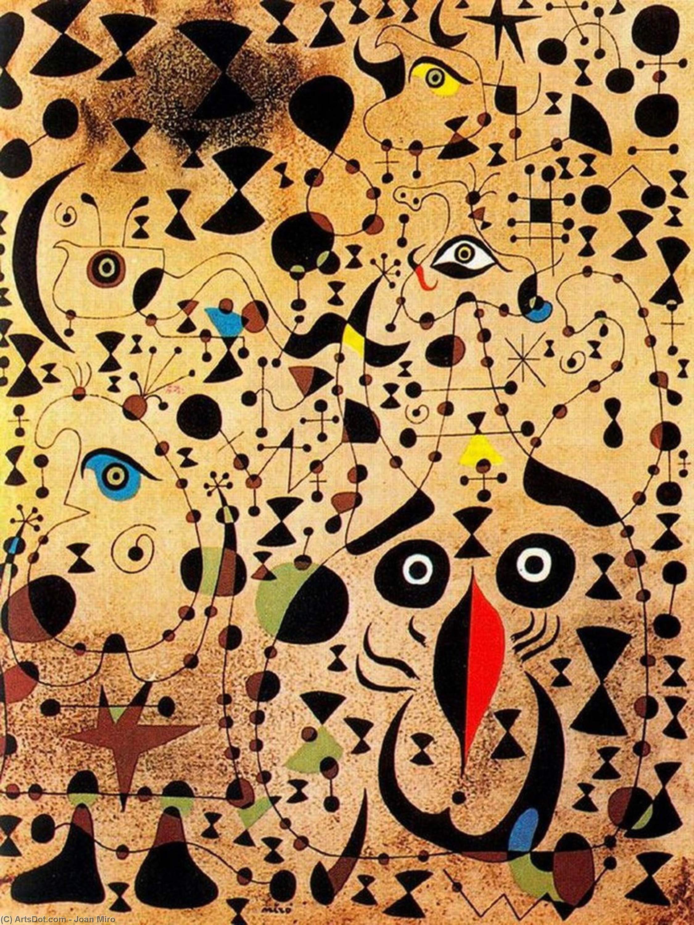 Wikioo.org – La Enciclopedia de las Bellas Artes - Pintura, Obras de arte de Joan Miro - El bello pájaro descifrando he aquí desconocido un una pareja delaware enamorados