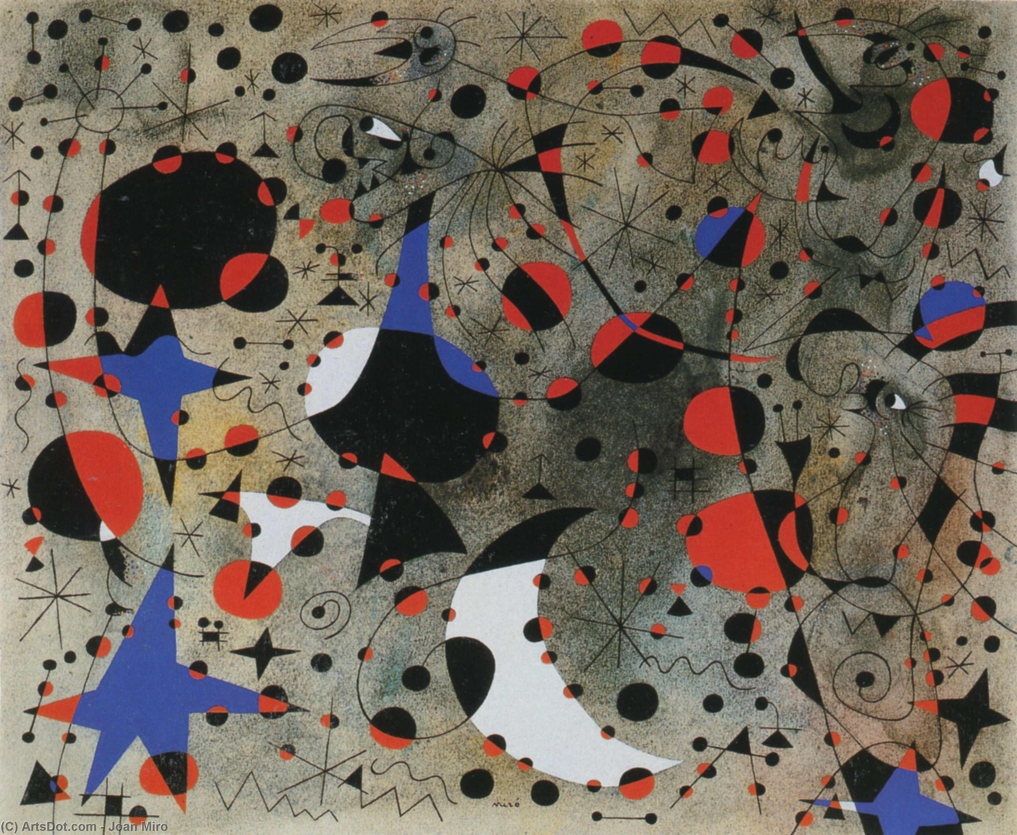 Wikioo.org – La Enciclopedia de las Bellas Artes - Pintura, Obras de arte de Joan Miro - El canto del ruiseñor un noche y medios la lluvia matinal