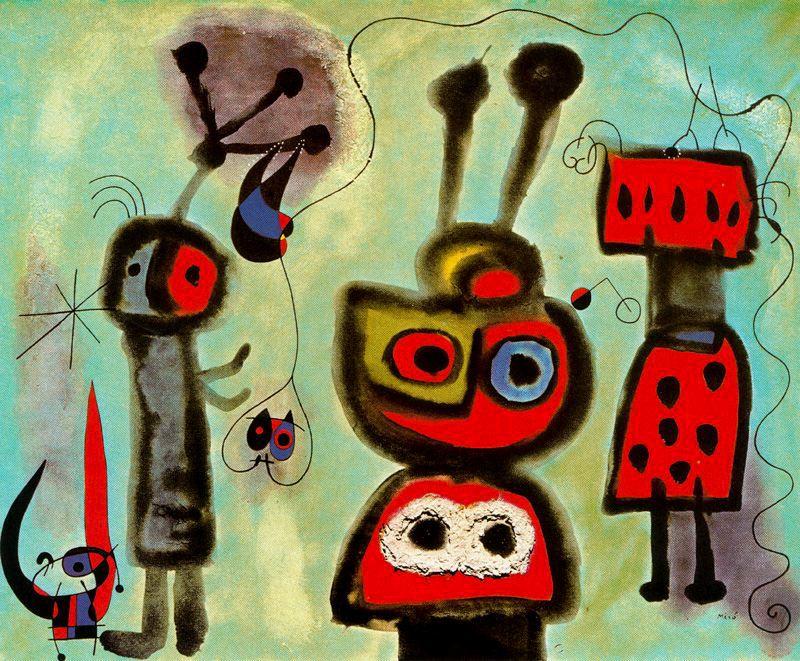Wikioo.org - Bách khoa toàn thư về mỹ thuật - Vẽ tranh, Tác phẩm nghệ thuật Joan Miro - El pájaro mirando tranquilamente las alas en llamas