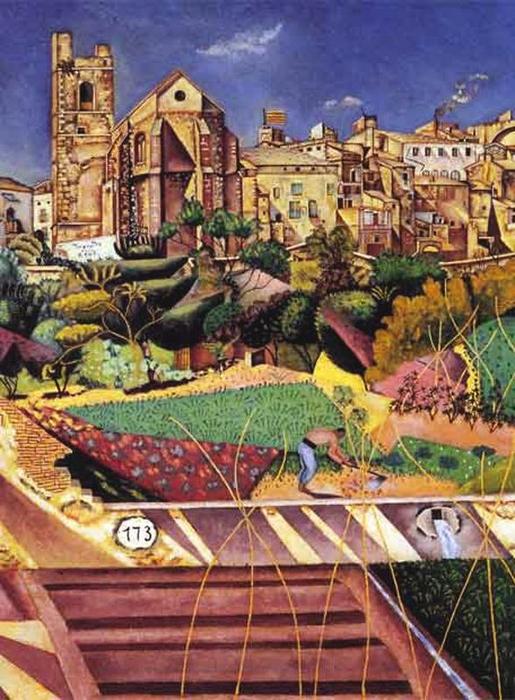 WikiOO.org - دایره المعارف هنرهای زیبا - نقاشی، آثار هنری Joan Miro - La aldea y la iglesia de Mont-roig